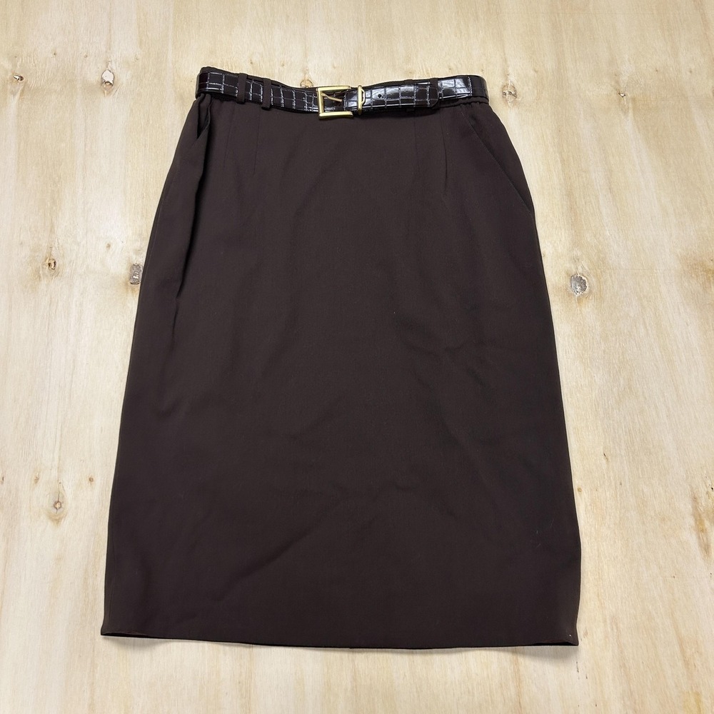 Basler Skirt Womens Medium Brown Wool Blend Pencil Knee Length Belted Lined